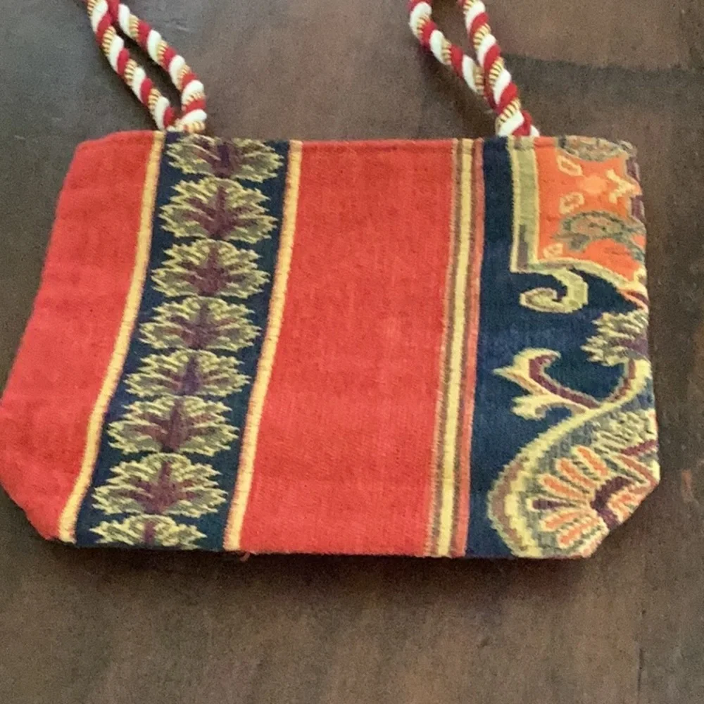 Red and Gold Shoulder Bag with Intricate Patterns and cute cord handles